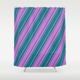 [ Thumbnail: Orchid and Teal Colored Stripes/Lines Pattern Shower Curtain ]