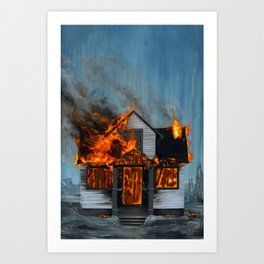 House on Fire Art Print | Pop Surrealism, Architecture, Pop Art, Painting 