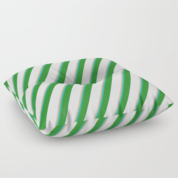 Tan, Light Sea Green, Forest Green, and Lavender Colored Lined/Striped Pattern Floor Pillow