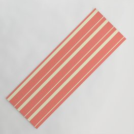 [ Thumbnail: Salmon & Light Yellow Colored Stripes Pattern Yoga Mat ]