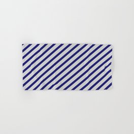 [ Thumbnail: Midnight Blue & Light Gray Colored Stripes Pattern Hand & Bath Towel ]