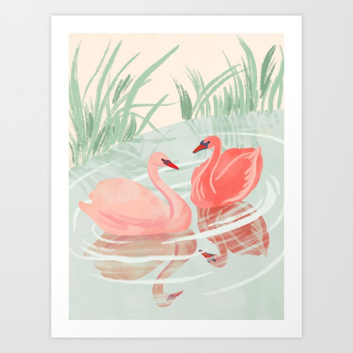 Pink Swans Art Print