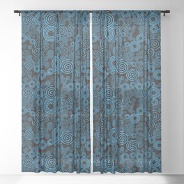 Trippy Bright Blue and Black Spiral Pattern Sheer Curtain