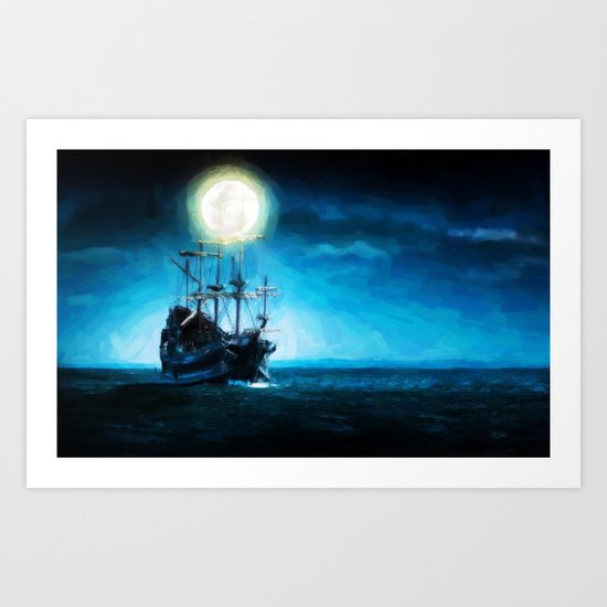 The Flying Dutchman Under The Moon - Painting Style Art Print