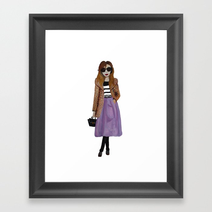 Fashion Illustration 'Lila' leopard coat outfit Framed Art Print