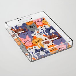 Funny diverse cat crowd character cartoon background Acrylic Tray