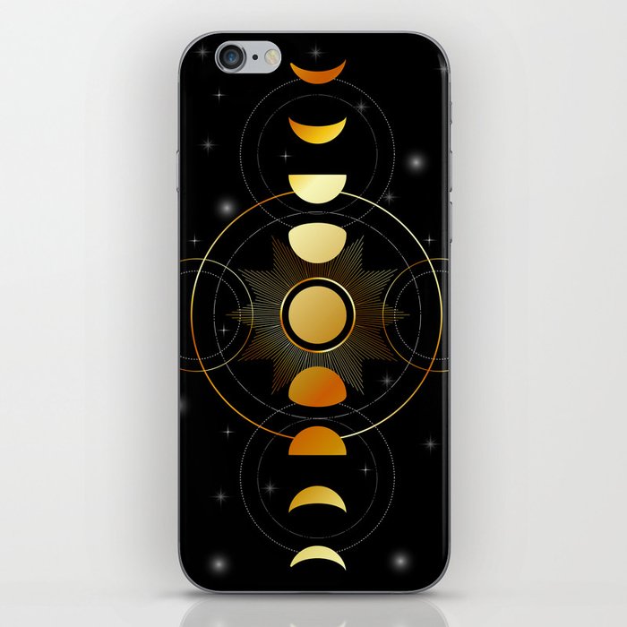 Celestial Moon phases stars and galaxy in gold iPhone Skin