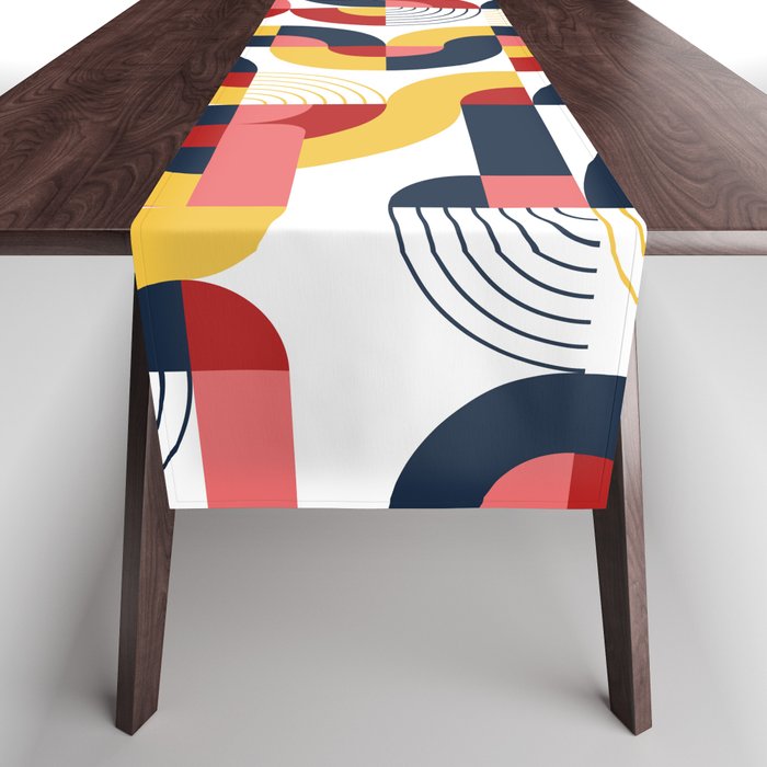Mid Century Colorful Geometry Shape  Table Runner