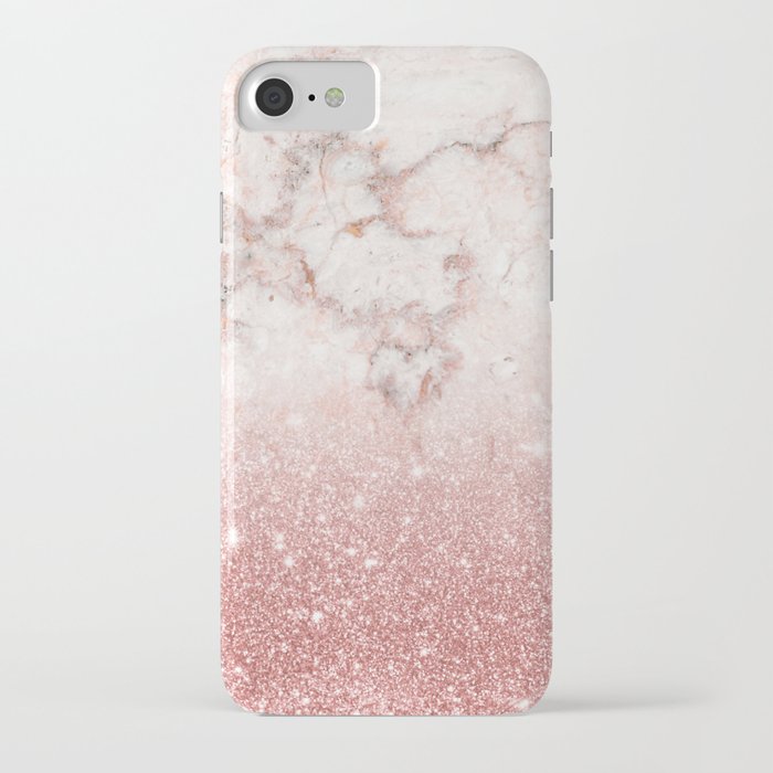 elegant faux rose gold glitter white marble ombre iphone case