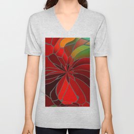 Abstract Poinsettia V Neck T Shirt