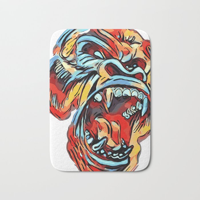 Colorful Silverback Gorilla Red Blue Yellow Scary Ape Bath Mat