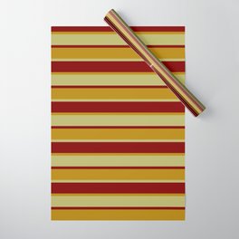 [ Thumbnail: Maroon, Dark Goldenrod & Dark Khaki Colored Lined Pattern Wrapping Paper ]