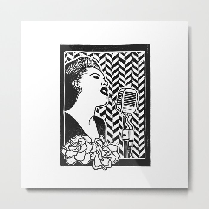 Lady Day (Billie Holiday block print blk) Metal Print