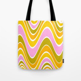 Abstract Funky 70s Retro Swirl Wavy Pattern Pink Green Tote Bag