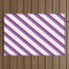 [ Thumbnail: Eye-catching Plum, Red, Blue, Orchid, and White Colored Stripes/Lines Pattern Outdoor Rug ]