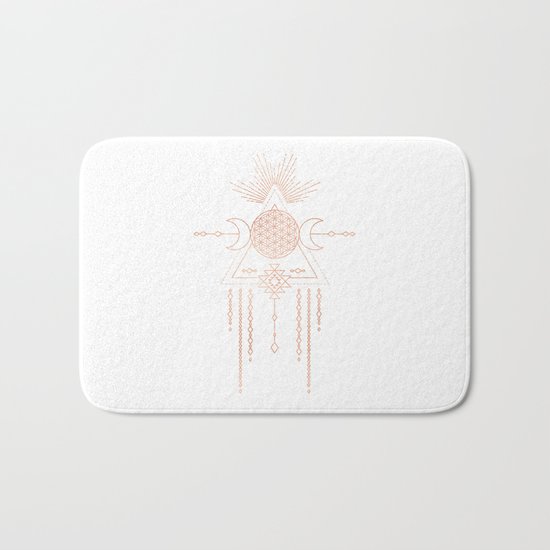 Mandala Flower of Life Moon Pink Rose Gold Bath Mat