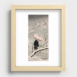Ukiyo-e Snowing Day, Woman With Umbrella Recessed Framed Print
