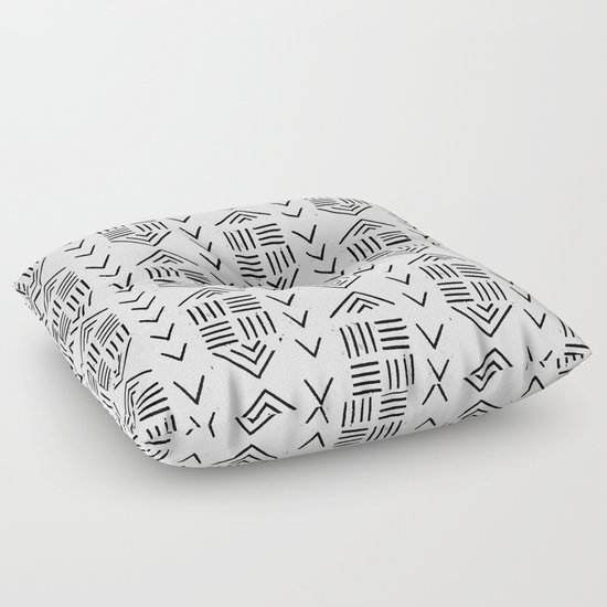 mudcloth 7 minimal textured black and white pattern home decor minimalist Floor Pillow