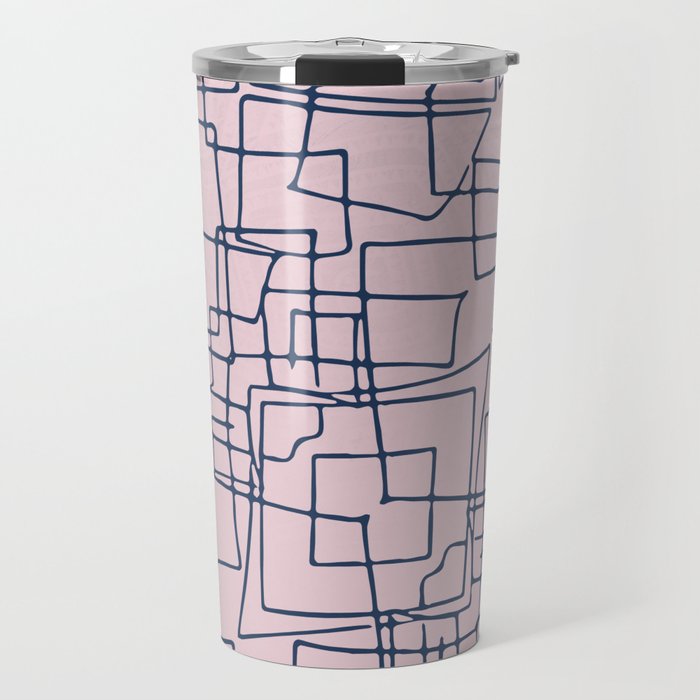 Decorative pink and blue abstract squares Travel Mug