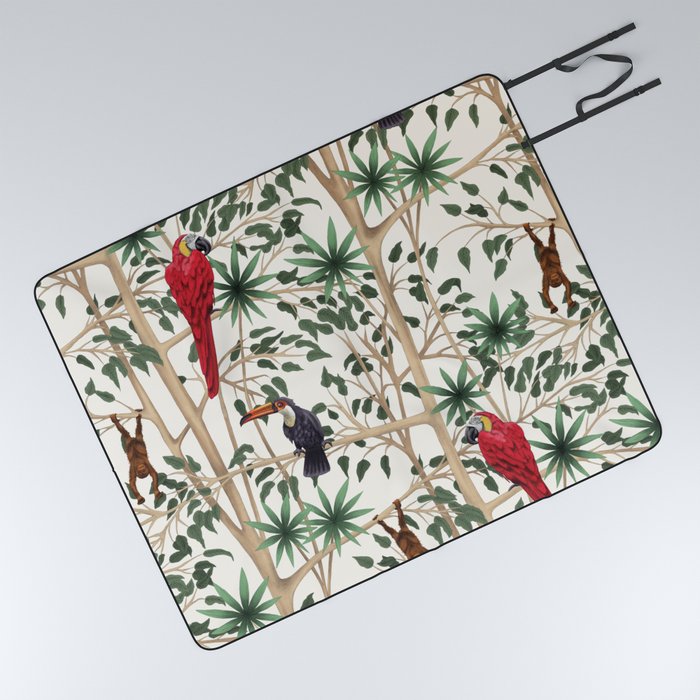 Red Parrots and Pelicans Picnic Blanket