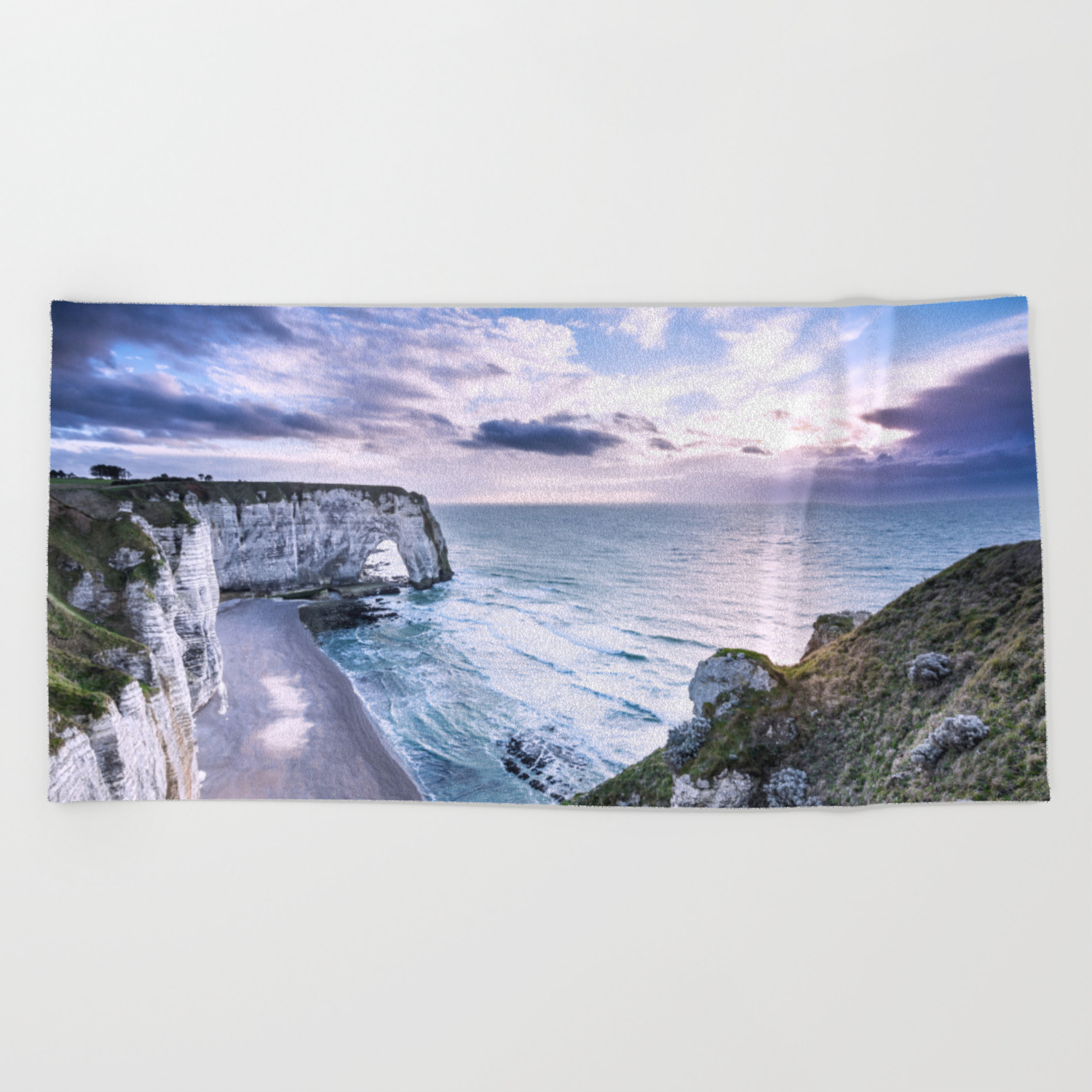 Natural Rock Arch Ocean Coastal Cliffs Waves Clouds Beach Towel