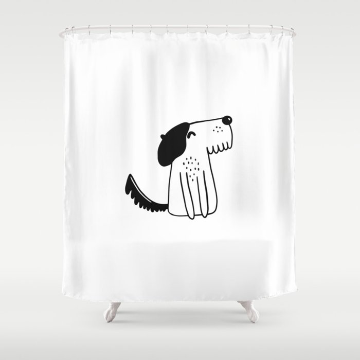 Parisian dog with beret on head Shower Curtain