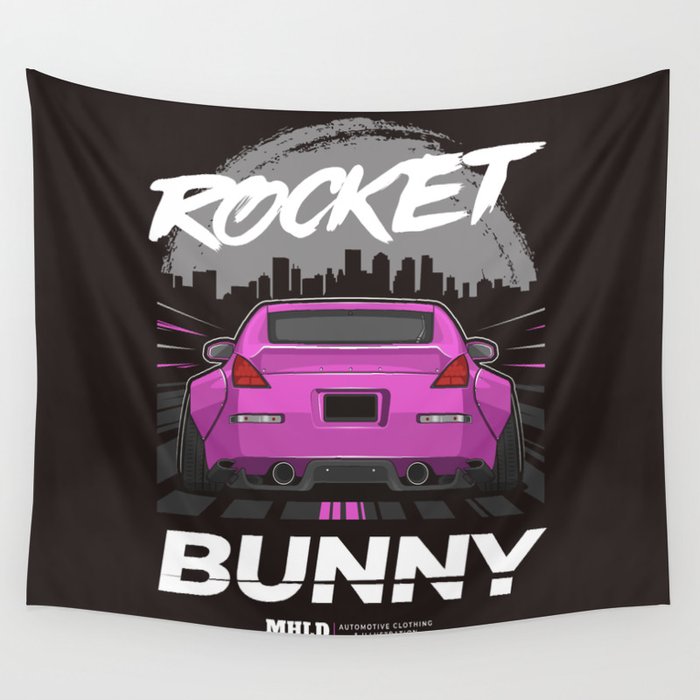 Rocket Bunny Sport Car Illustration Wall Tapestry