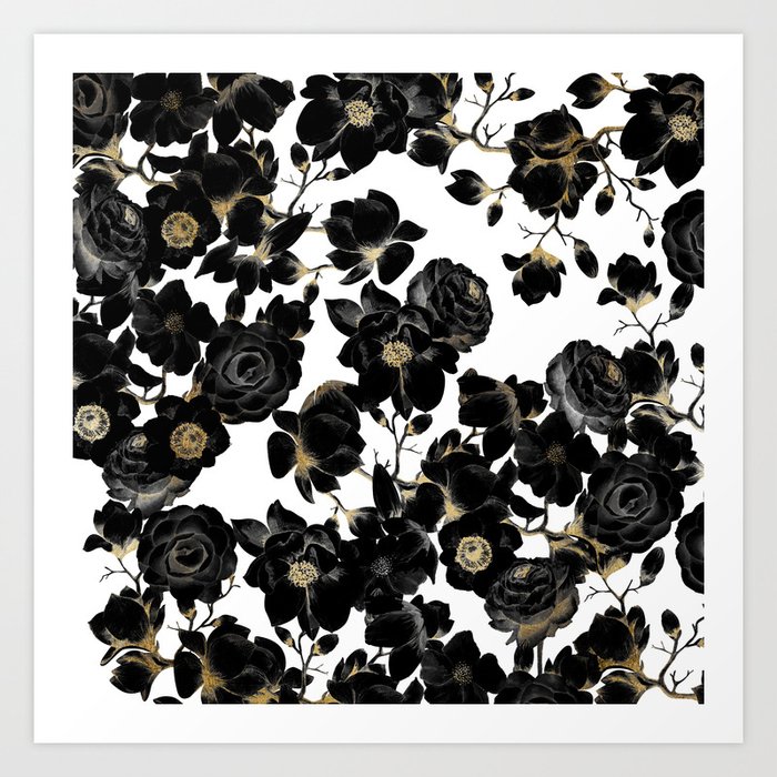 Modern Elegant Black White and Gold Floral Pattern Kunstdrucke Modern Elegant Black White and Gold Floral Pattern Kunstdrucke