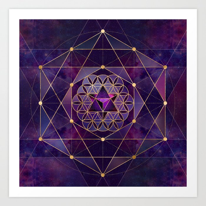Merkabah in flower of life Sacred Geometry Art Print by