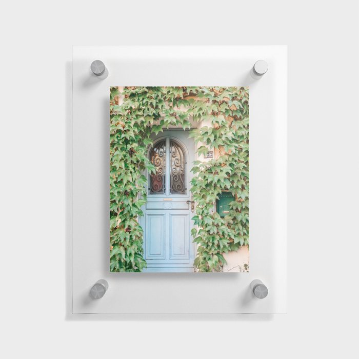 Blue Front Door In Antibes, Travel Photography France, French Riviera Pastel Tones, Urban City Turquoise Boho Print Floating Acrylic Print