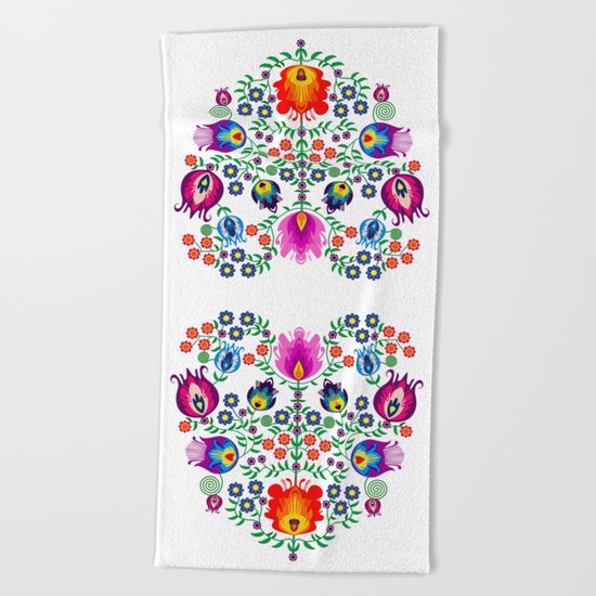 Folk Pattern - Flower Beach Towel