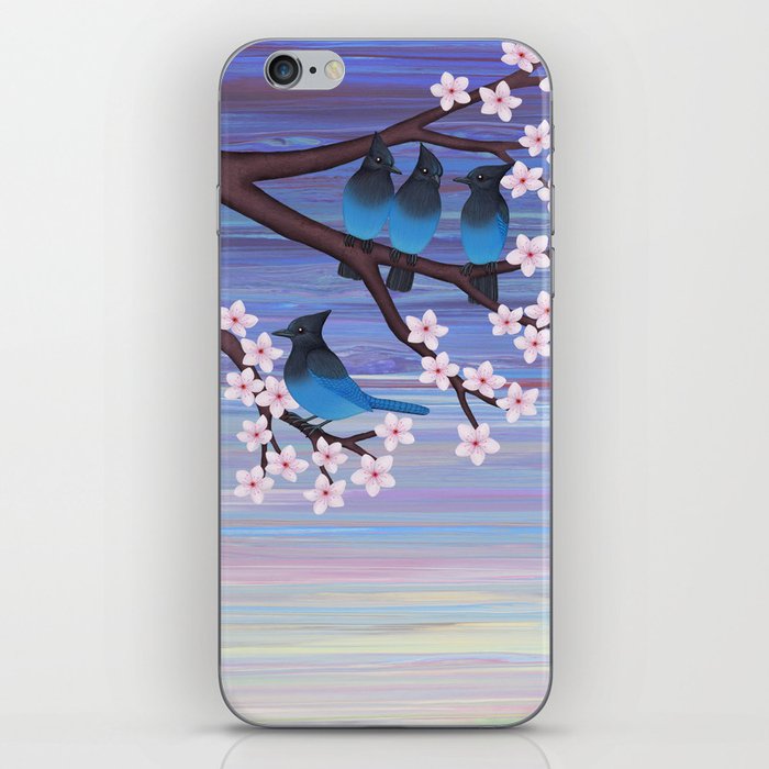 Steller’s jays and cherry blossoms iPhone Skin