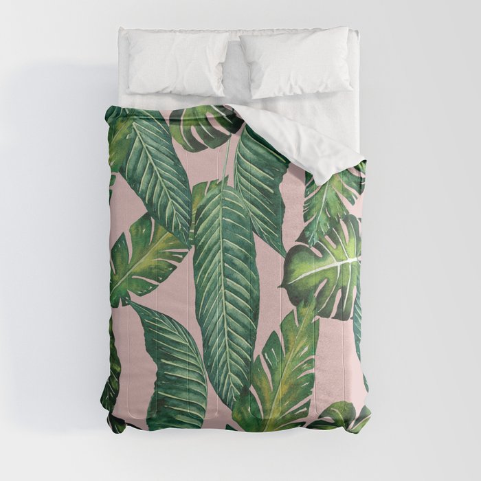 Jungle Leaves, Banana, Monstera II Pink #society6 Comforter