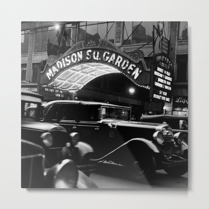 1920's original Madison Square Garden neon marquee front entrance black and white photograph Metal Print
