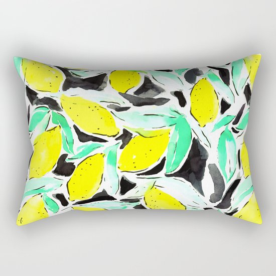 Bold Lemons Black Rectangular Pillow