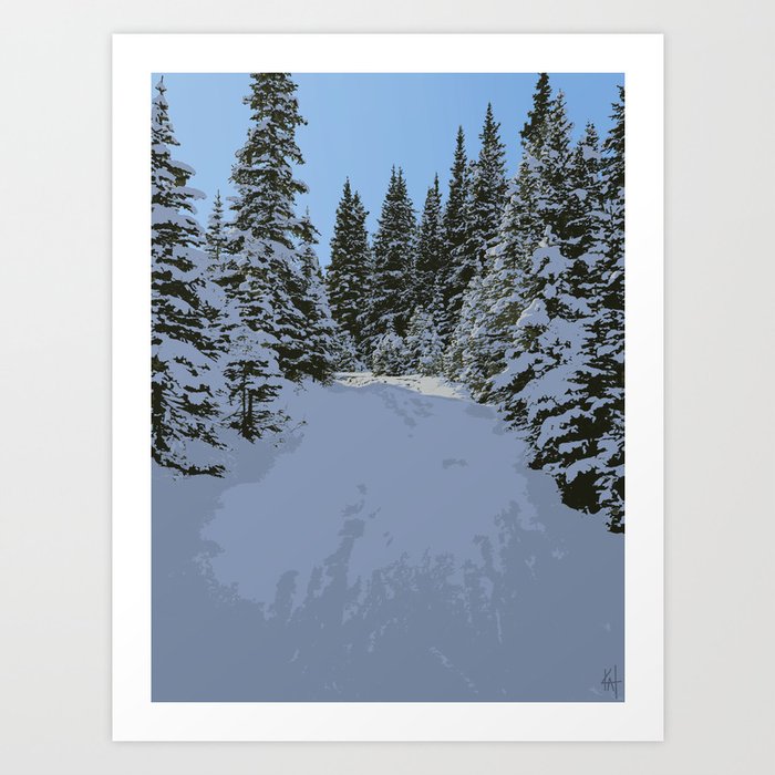 Hiking Trail Winter Forest Illustration Art Print