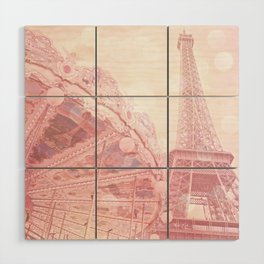 Paris Pink Eiffel Tower Carousel Wood Wall Art