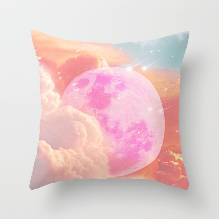 Pink Moon Landscape Throw Pillow