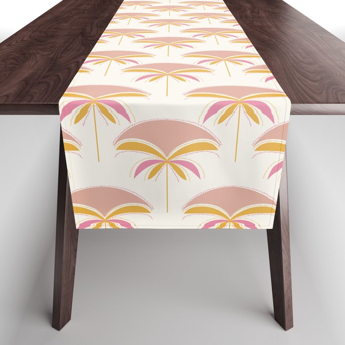 Mid-Century Modern Palm Tree Sunset Pattern Orange Pink Table Runner