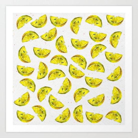 Lemon Slices Pattern White Art Print