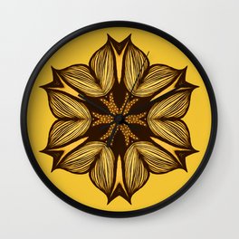 Yellow Flower Abstract Art In Ink Wall Clock | Monochrome, Abstractart, Abstractflower, Kaleidoscsope, Graphicdesign, Floral, Flower, Yellowfloral, Ink, Pattern 