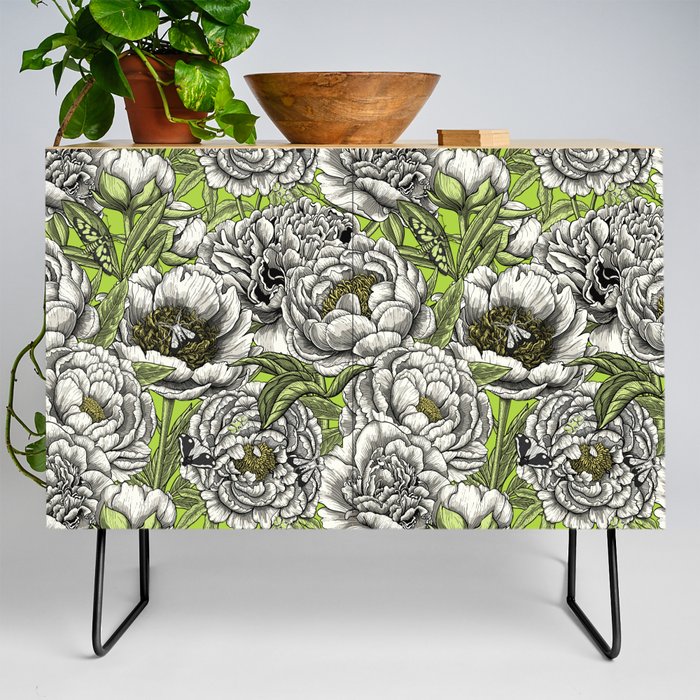 Peony flowers and moths Credenza