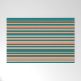 [ Thumbnail: Light Salmon & Teal Colored Stripes/Lines Pattern Welcome Mat ]