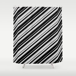 [ Thumbnail: Black & Light Grey Colored Pattern of Stripes Shower Curtain ]