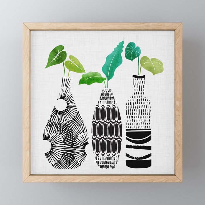 Black And White Tribal Vases Framed Mini Art Print By