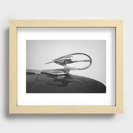 Classic Car Hood Ornament Chrome American Automobile Vintage Cars Industrial Mechanical Black and White Recessed Framed Print