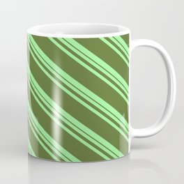 [ Thumbnail: Green and Dark Olive Green Colored Striped Pattern Coffee Mug ]