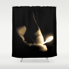 Photograph Sepia Tone Hand and Fingers with Lit Fire Match Shower Curtain