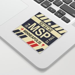 MSP Minneapolis • Airport Code and Vintage Baggage Tag Design Sticker