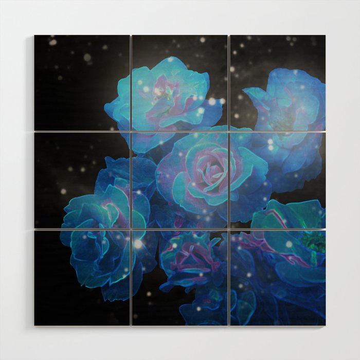 Blue Flowers Wood Wall Art